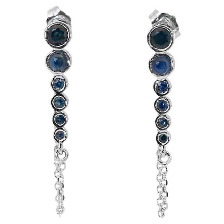 Exquisite 1.25 Carat Round Brilliant Sapphire Earrings in 14K White Gold