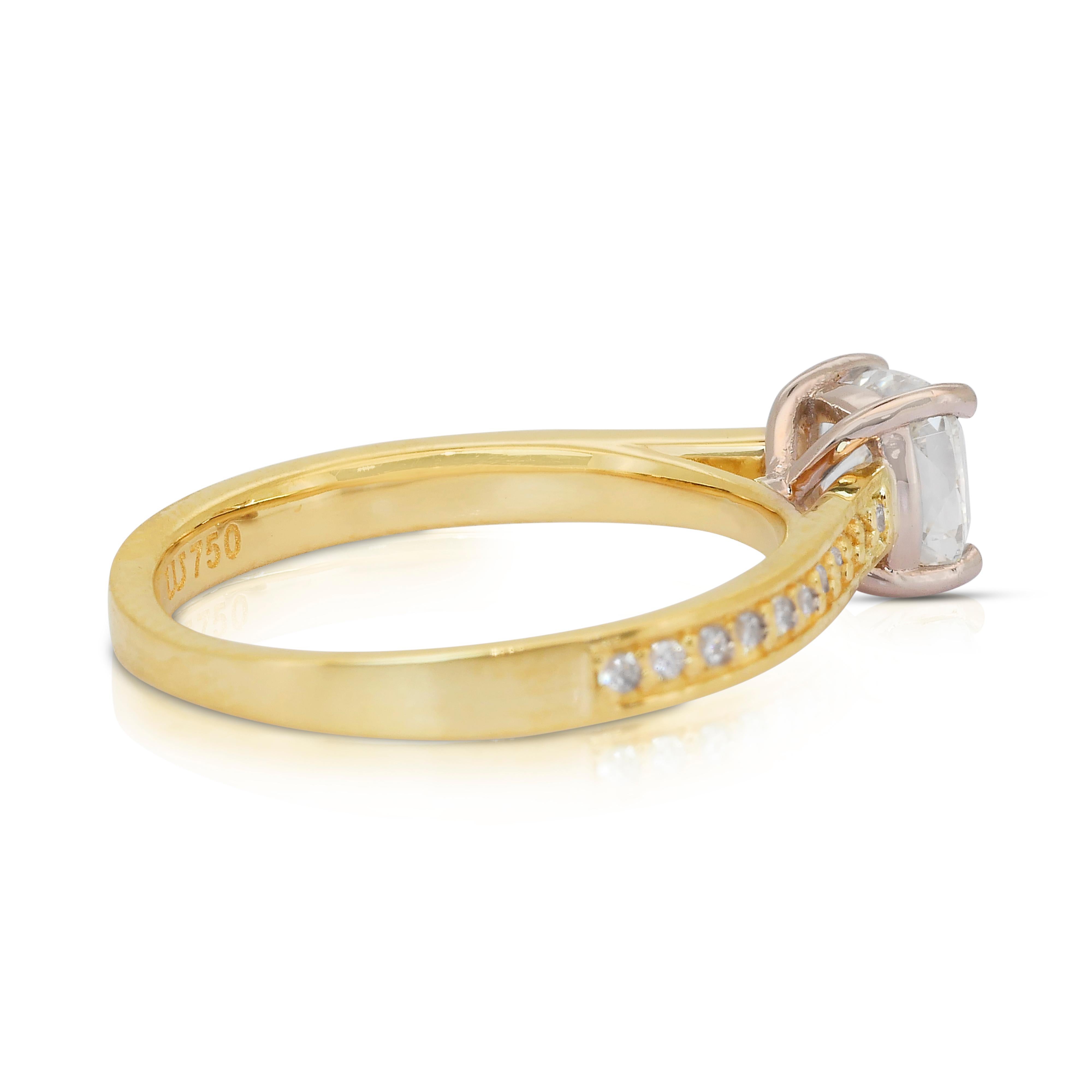 Squisito anello con pavé di diamanti da 1,25 carati in oro giallo e bianco 18 carati - certificato IGI In condizioni Nuovo in vendita a רמת גן, IL