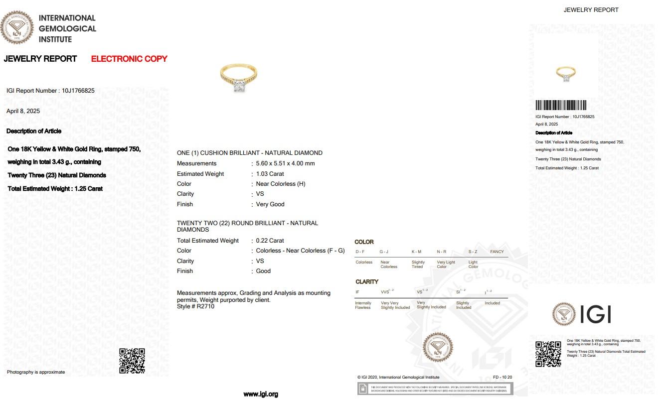 Squisito anello con pavé di diamanti da 1,25 carati in oro giallo e bianco 18 carati - certificato IGI in vendita 1
