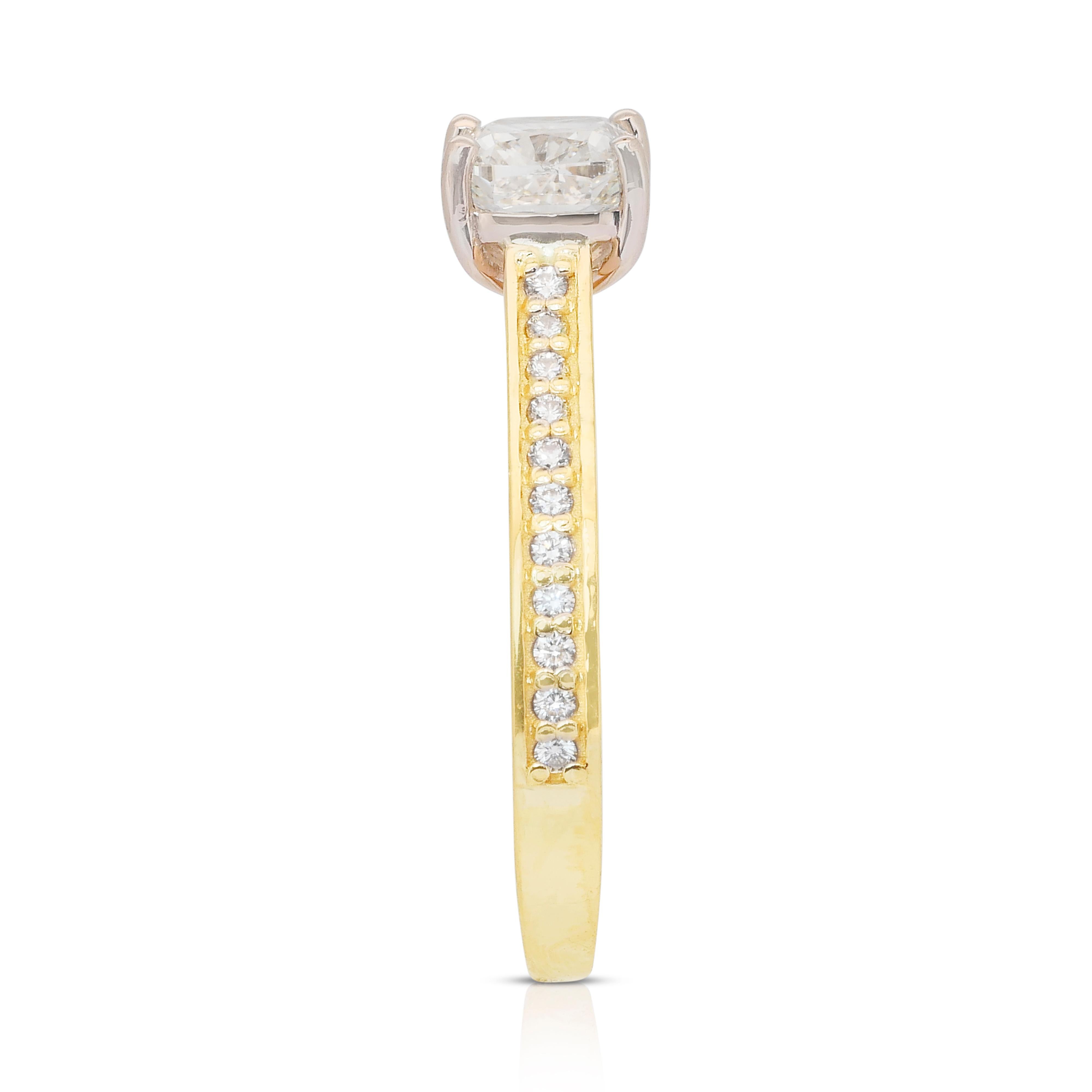 Squisito anello con pavé di diamanti da 1,25 carati in oro giallo e bianco 18 carati - certificato IGI in vendita 2