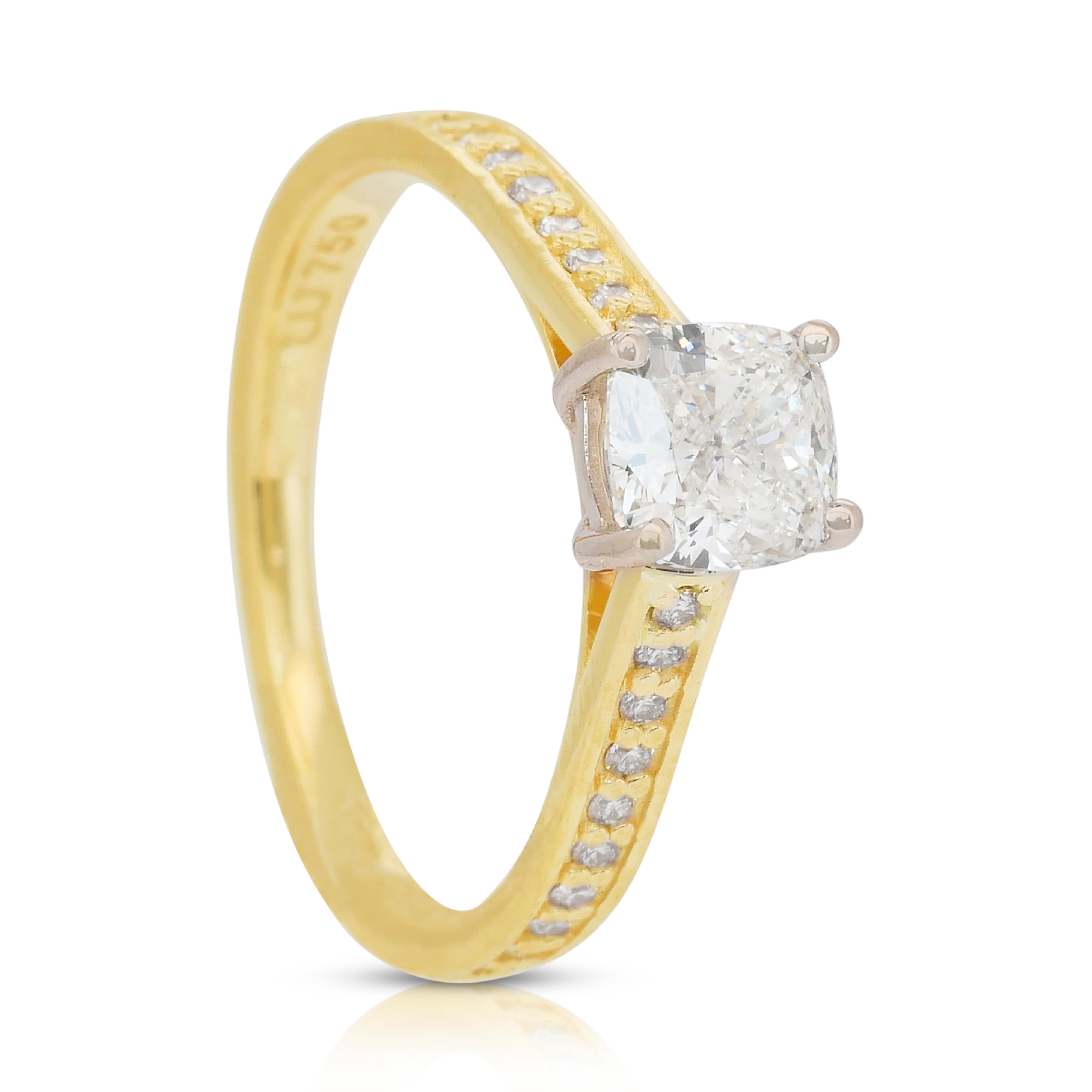 Squisito anello con pavé di diamanti da 1,25 carati in oro giallo e bianco 18 carati - certificato IGI in vendita 3