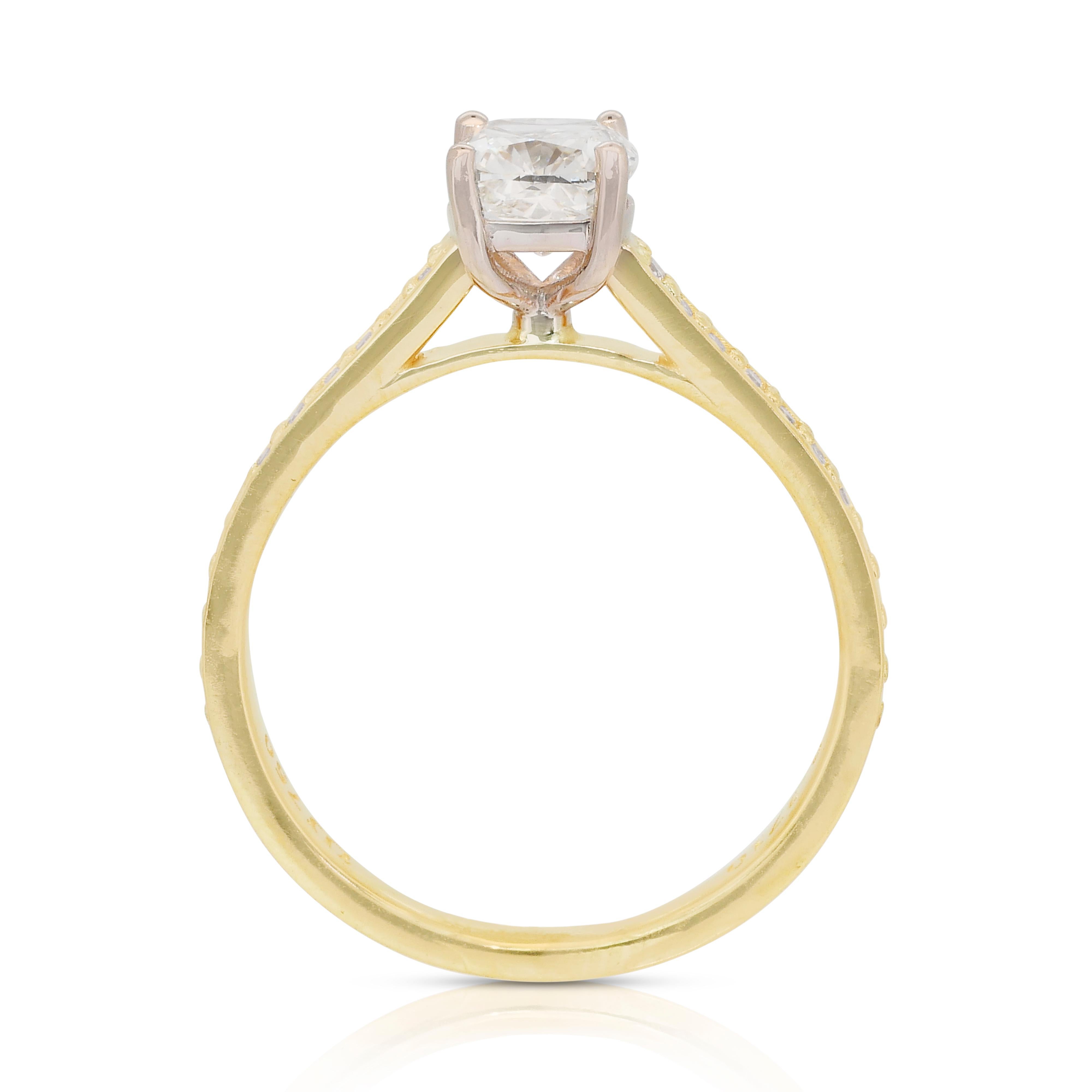 Squisito anello con pavé di diamanti da 1,25 carati in oro giallo e bianco 18 carati - certificato IGI in vendita 4
