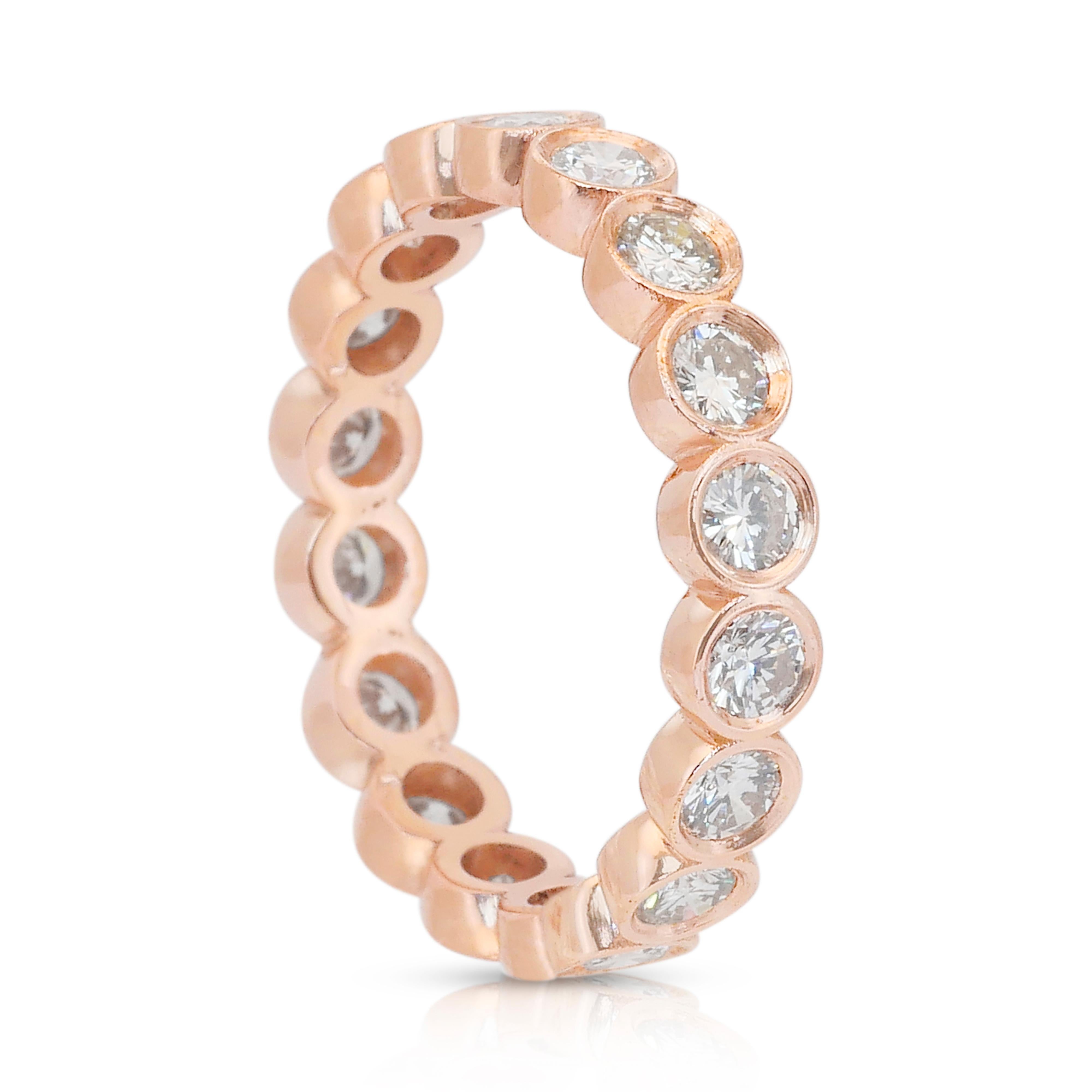 Taglio rotondo Squisito anello di eternità con 1,26 carati di diamanti in oro rosa 18 carati - certificato IGI in vendita