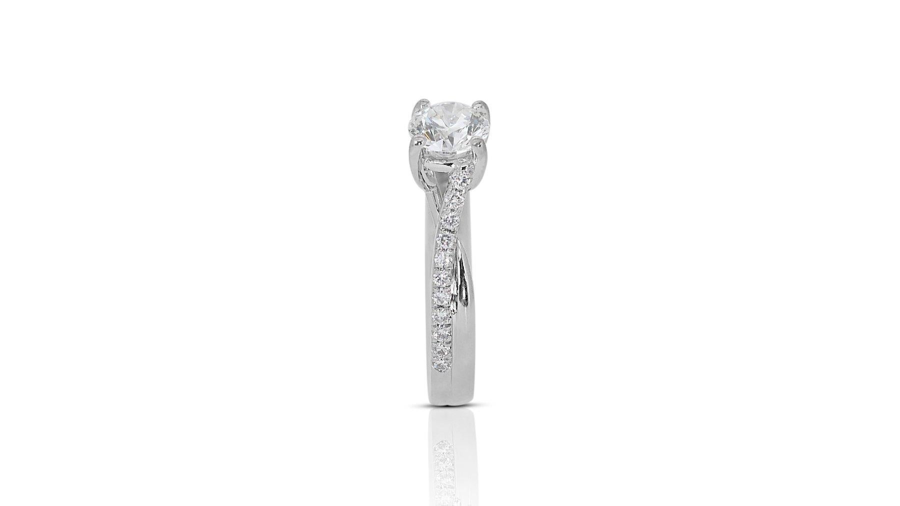 Squisito anello con pavé di diamanti taglio ideale eccellente da 1,29 carati in oro bianco 18 ct. in vendita 2