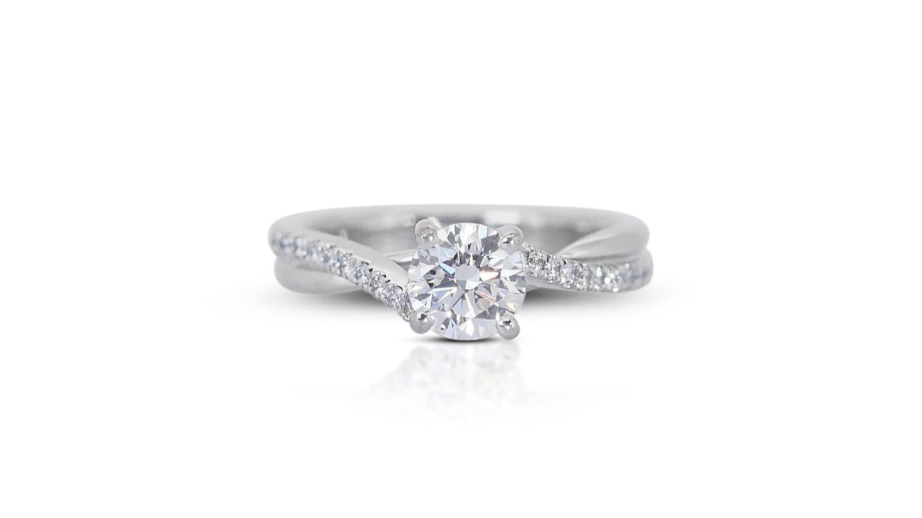 Squisito anello con pavé di diamanti taglio ideale eccellente da 1,29 carati in oro bianco 18 ct. in vendita 4