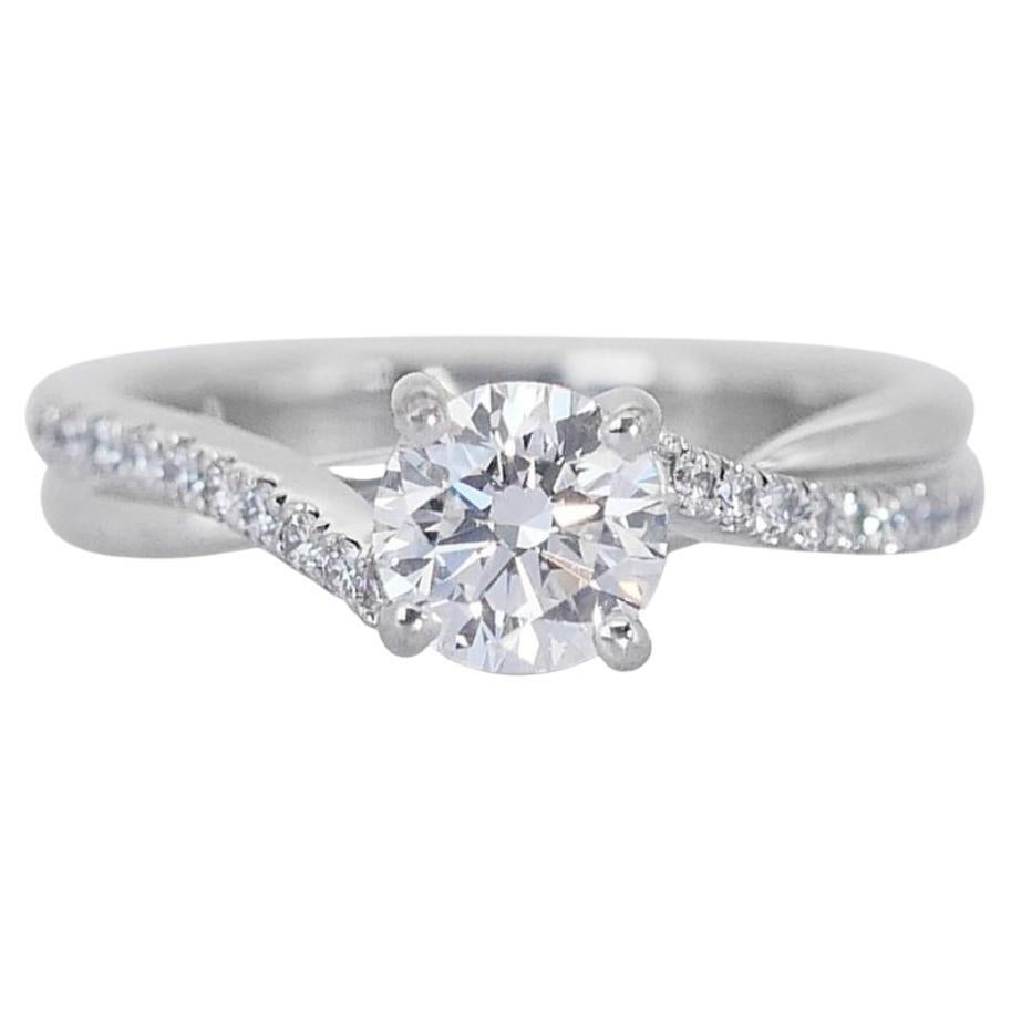 Exquisite 1.29ct Triple Excellent Ideal Cut Diamonds Pave Ring in 18k White Gold