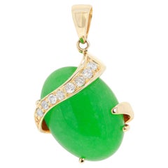 Exquisite 13.20ct Jade Pendant with Diamonds in 18K Yellow Gold - Pendant Only