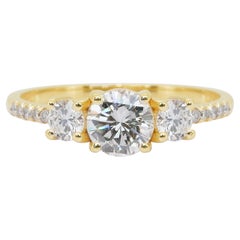 Exquisite 1.33ct Diamonds 3-Stone Ring in 18k Yellow Gold - IGI Certified