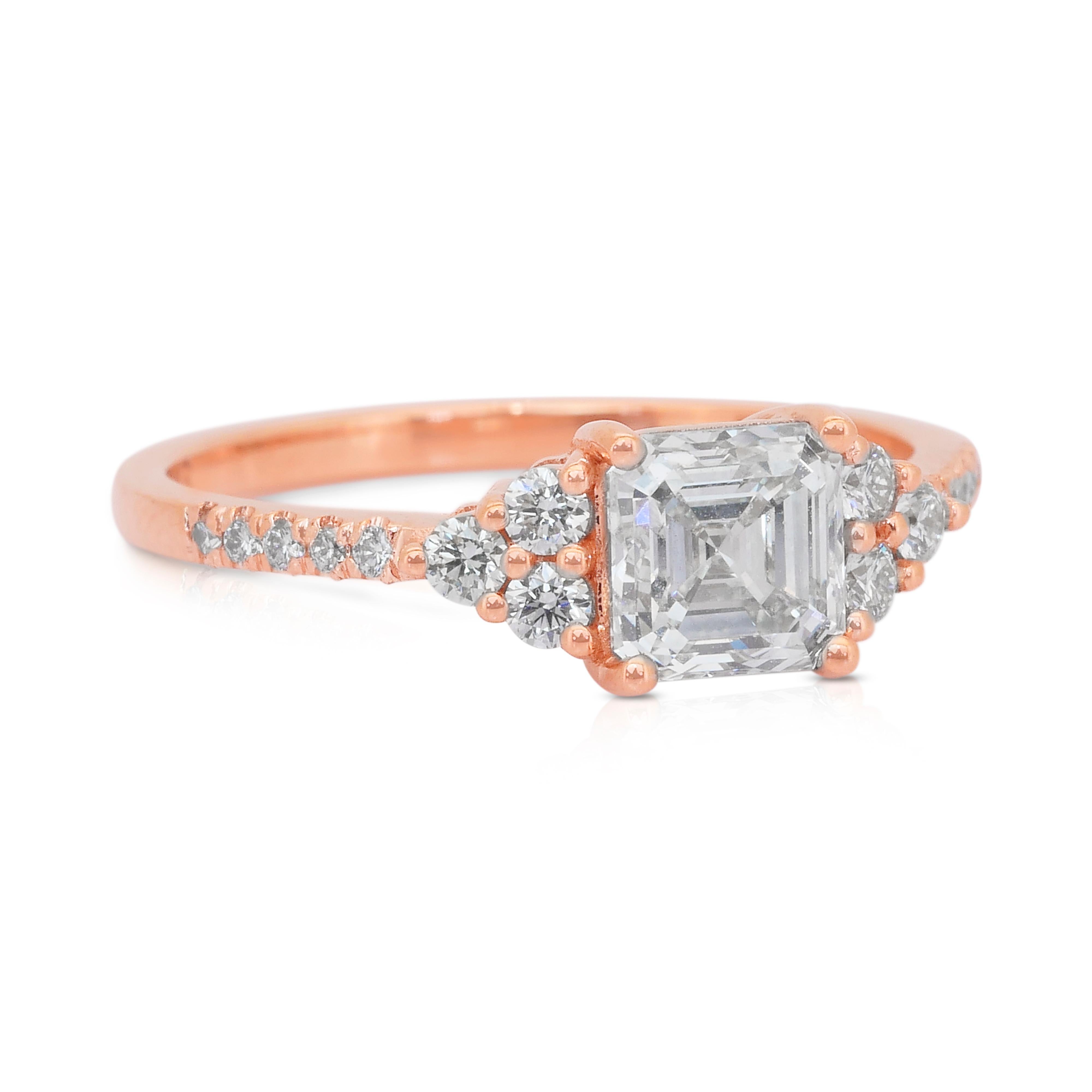 Square Cut Exquisite 1.33ct Diamonds Pave Ring in 18k Rose Gold - IGI Certified For Sale