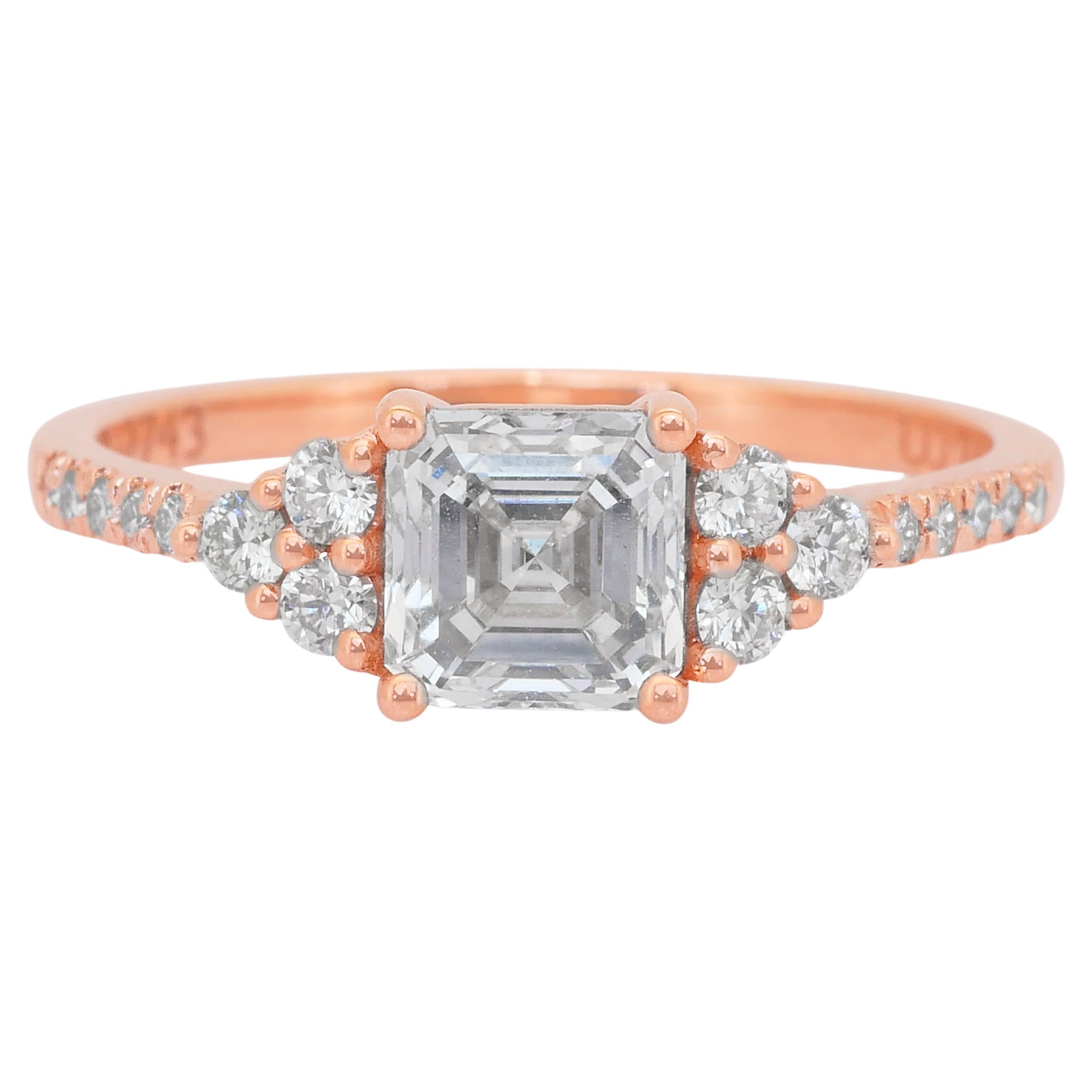 Exquisite 1.33ct Diamonds Pave Ring in 18k Rose Gold - IGI Certified