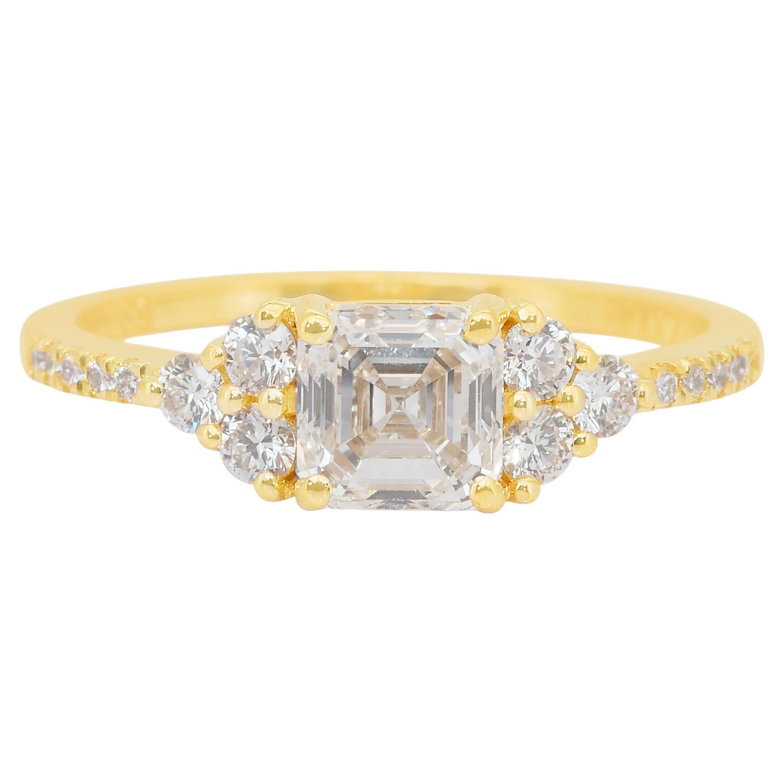 Exquisite 1.36ct Diamonds Ring in 18k Yellow Gold - IGI Certified For Sale