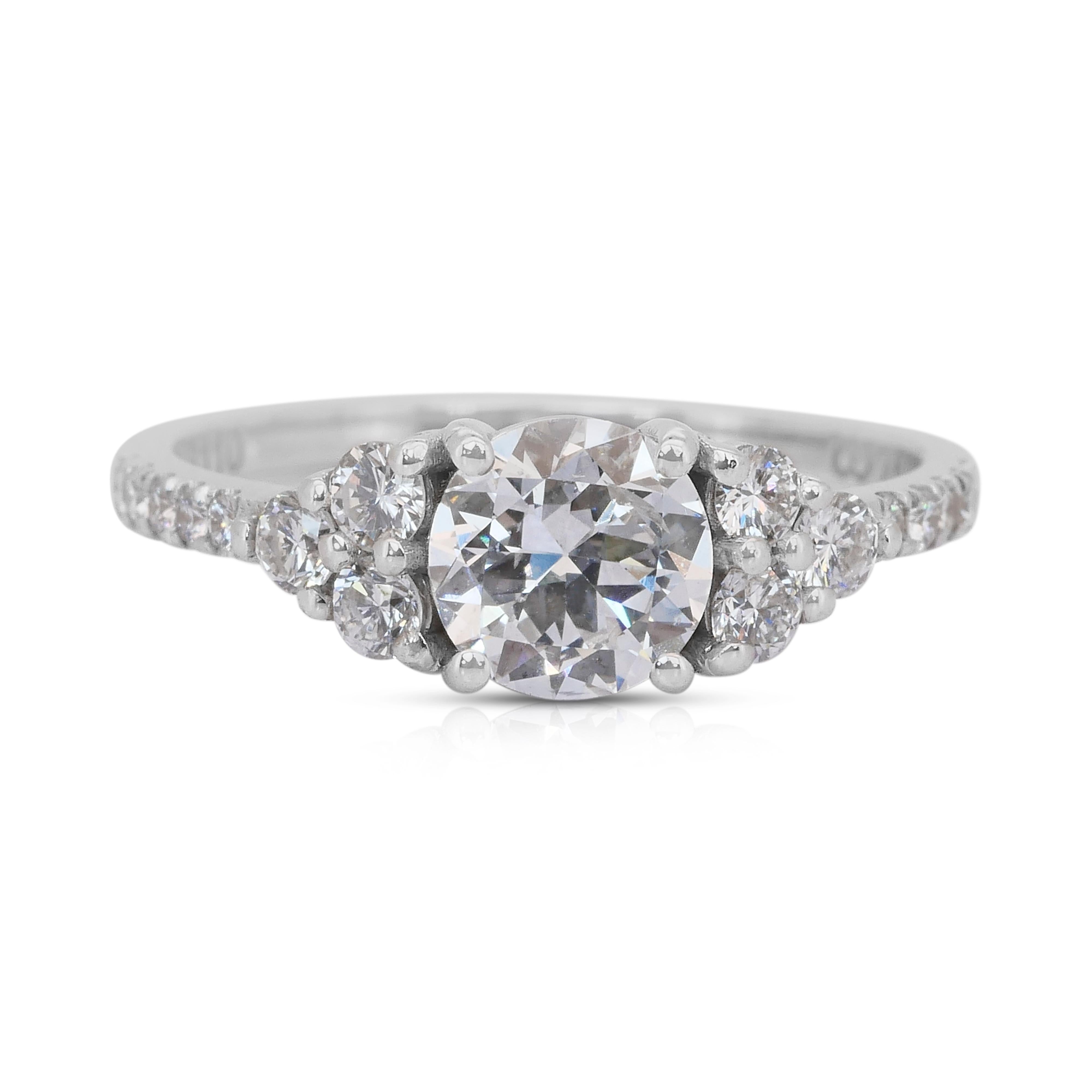 Bague exquise en or blanc 18 carats avec pavage de 1,38 ct de diamants - certifié IGI
