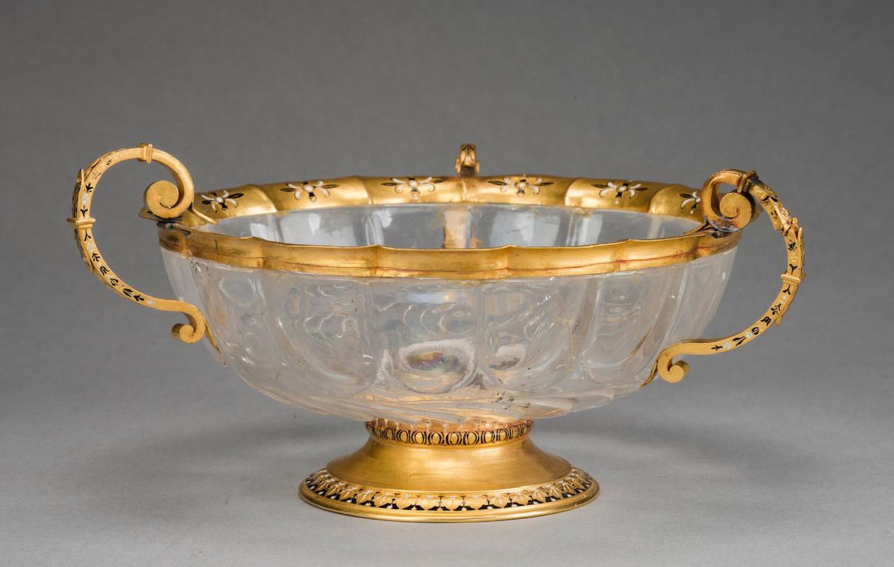 Italian Exquisite 13th Century Rock Crystal and Gold Bowl in Superb Condition For Sale