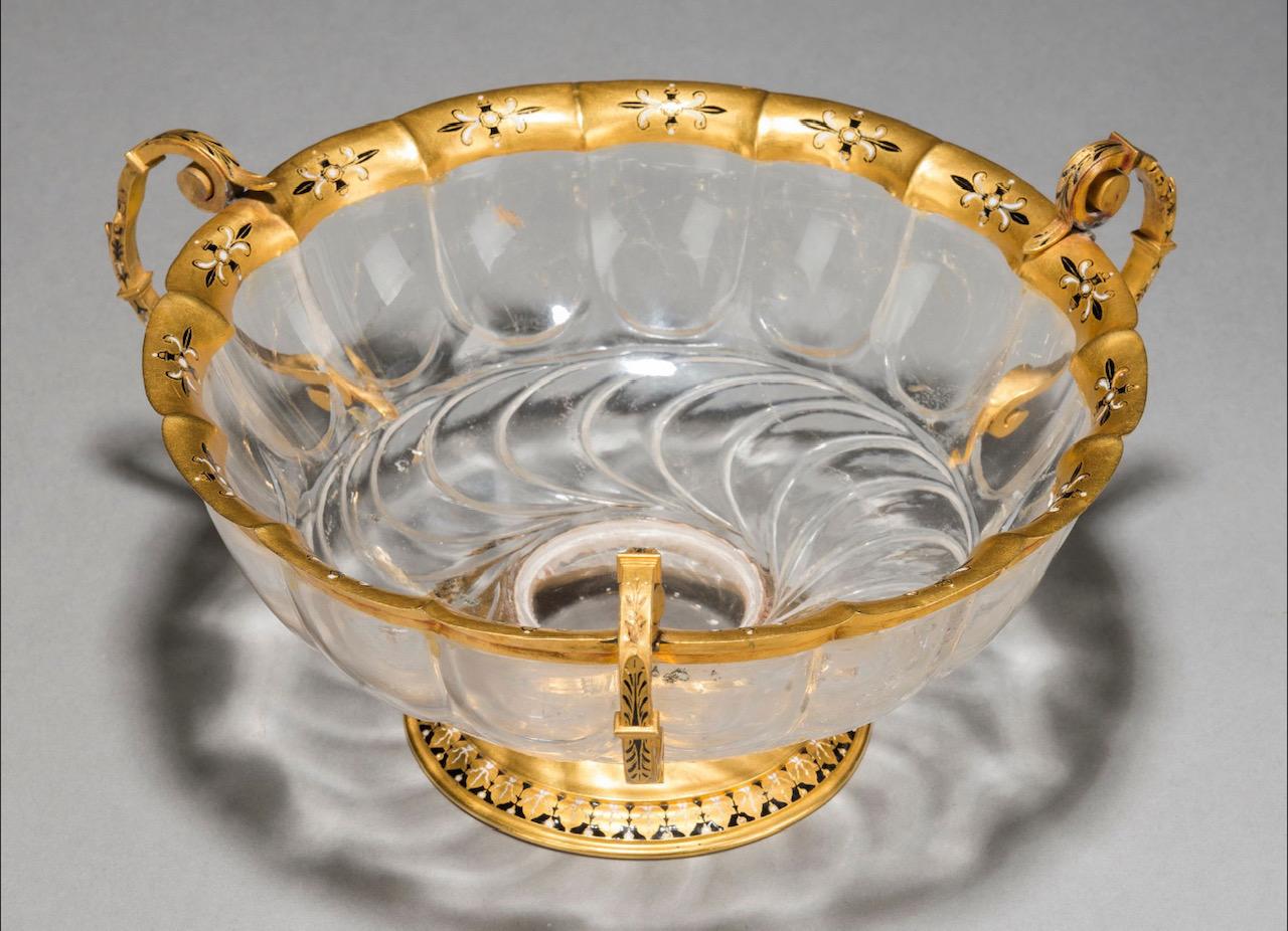18th Century and Earlier Exquisite 13th Century Rock Crystal and Gold Bowl in Superb Condition For Sale