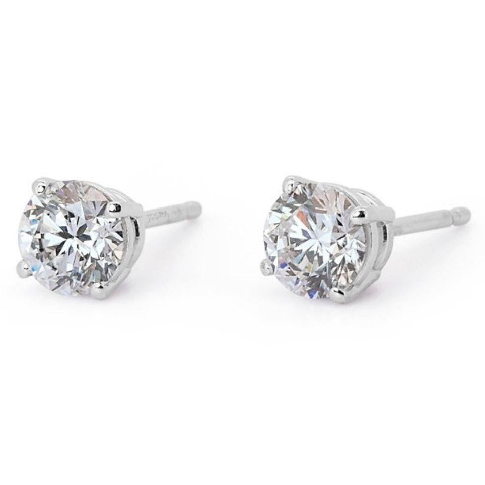 Taille ronde Clous d'oreilles exquis de 1,4 carat de couleur D-E et diamant VVS1 en or blanc 18 carats en vente