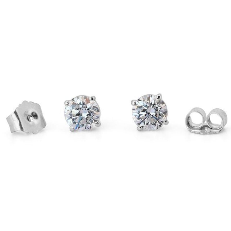 Clous d'oreilles exquis de 1,4 carat de couleur D-E et diamant VVS1 en or blanc 18 carats en vente 2