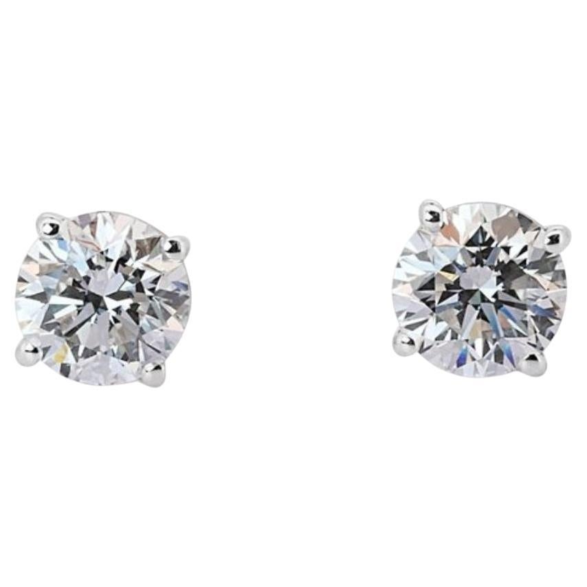 Clous d'oreilles exquis de 1,4 carat de couleur D-E et diamant VVS1 en or blanc 18 carats en vente