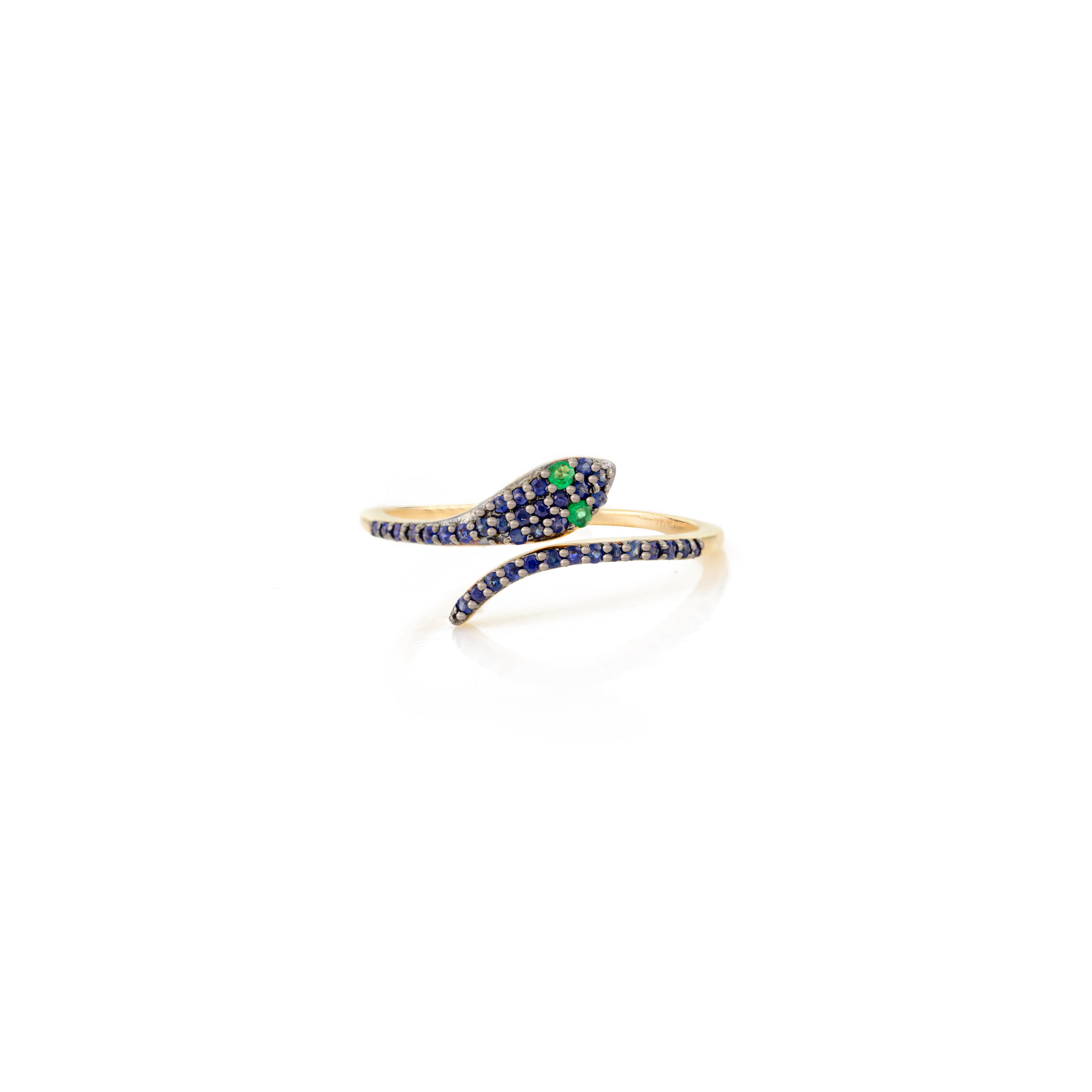 For Sale:  Exquisite 14 Karat Solid Gold Serpent Ring with Pave Set Sapphires & Emeralds 2