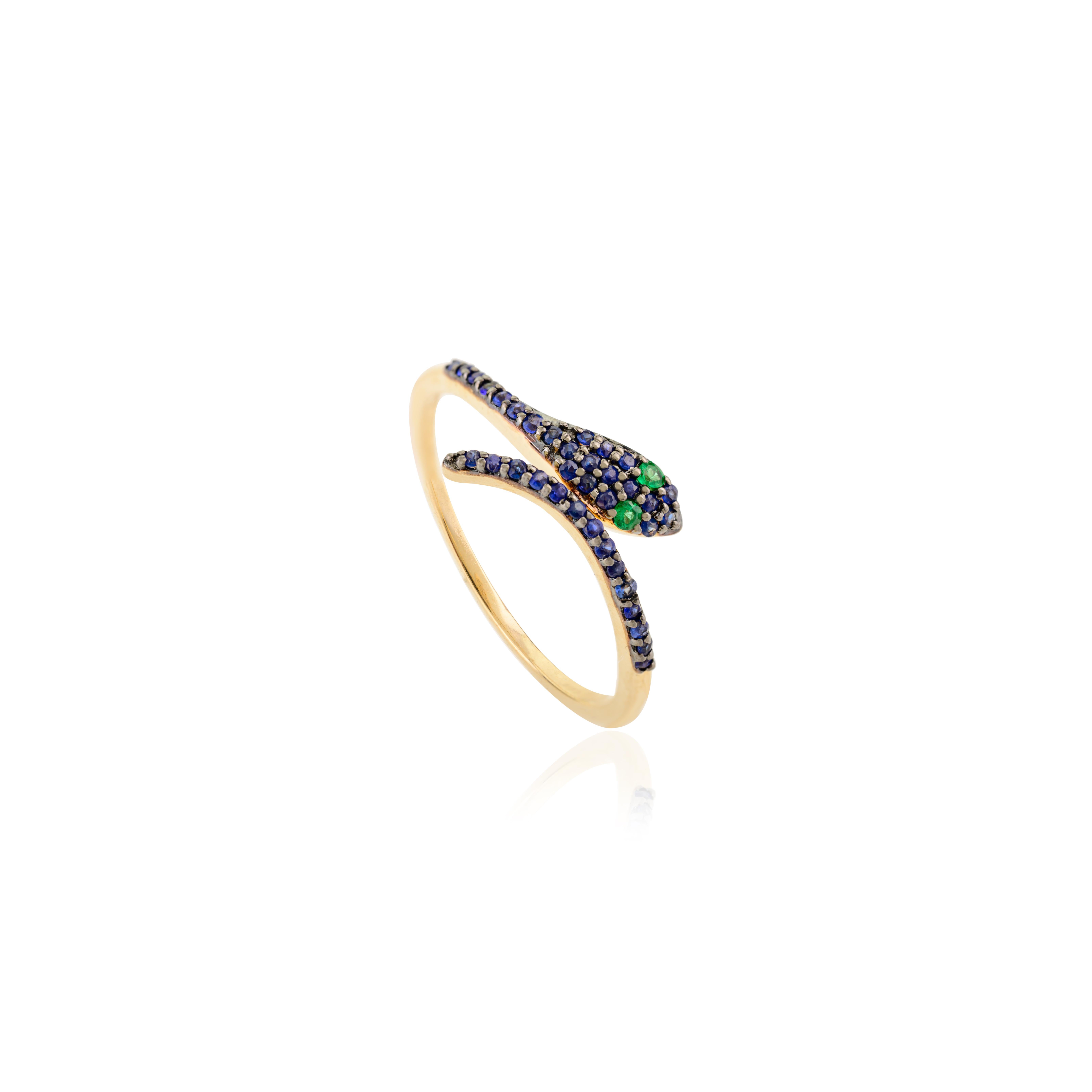 For Sale:  Exquisite 14 Karat Solid Gold Serpent Ring with Pave Set Sapphires & Emeralds 5