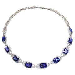 Exquisite 14 Karat White Gold Cushion Tanzanite Necklace - Vivid AAA Quality