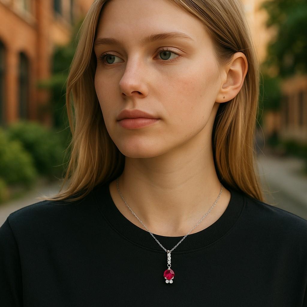 Exquisito Colgante Collar de Rubíes y Diamantes en Oro Blanco de 14 Kilates Contemporáneo en venta