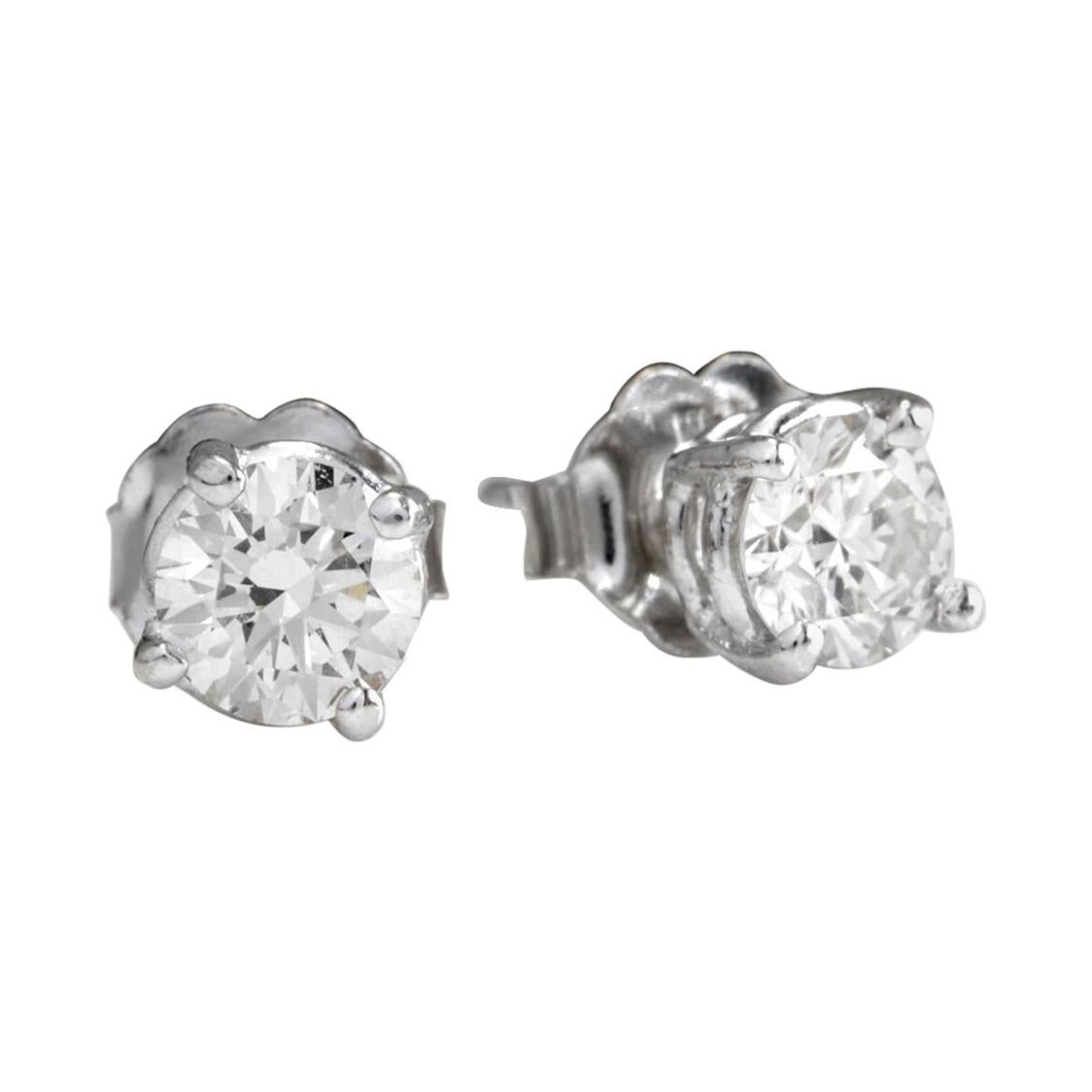 Exquisite 1.40 Carat Natural Diamond 14 Karat Solid White Gold Stud Earrings For Sale