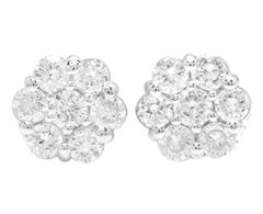 Exquisite 1.40 Carats Natural Diamond 14K Solid White Gold Stud Earrings
