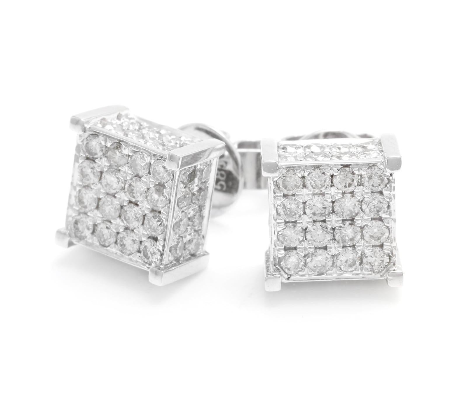 Round Cut Exquisite 1.40 Carat Natural Diamond 14 Karat Solid White Gold Stud Earrings For Sale