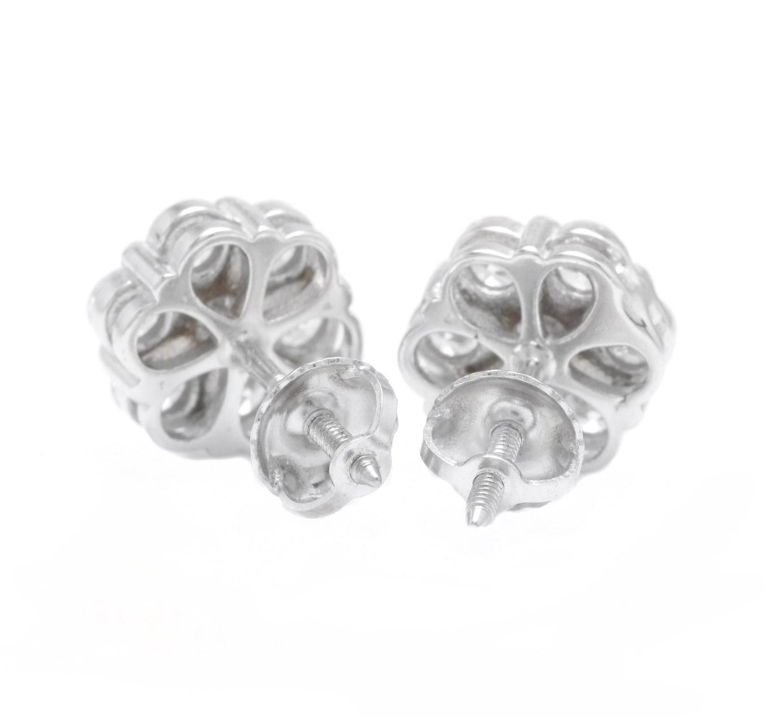 Round Cut Exquisite 1.40 Carats Natural Diamond 14K Solid White Gold Stud Earrings For Sale