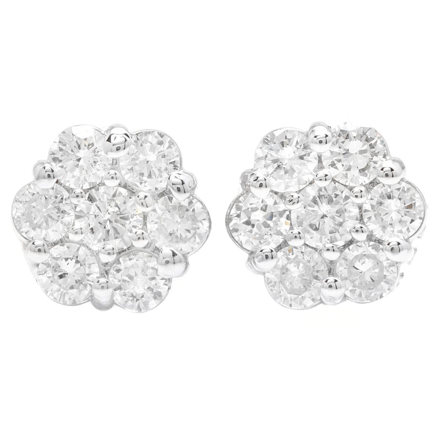 Clous d'oreilles exquis en or blanc massif 14 carats avec diamants naturels de 1,40 carat