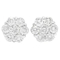 Clous d'oreilles exquis en or blanc massif 14 carats avec diamants naturels de 1,40 carat