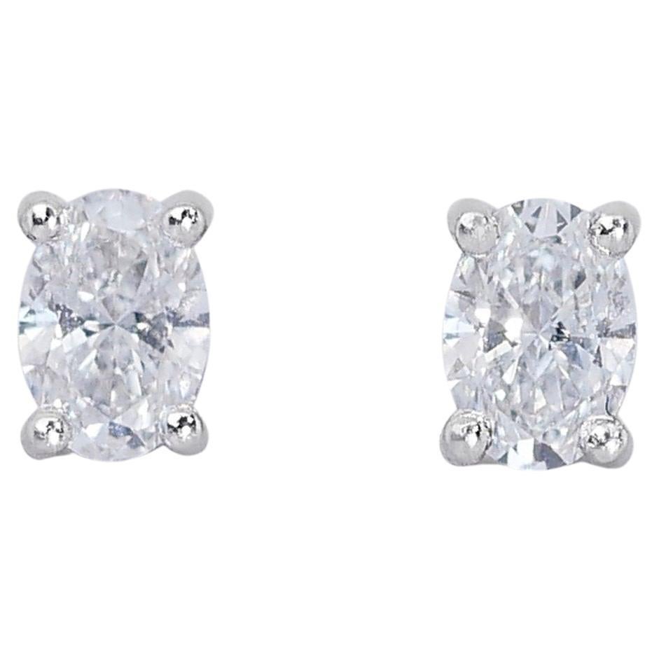 Exquisite 1.40ct Oval Diamond Stud Earrings in 18k White Gold - GIA Certified