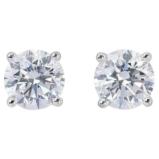 Exquisite 1.41ct Diamond Stud Earrings in 18K White Gold For Sale