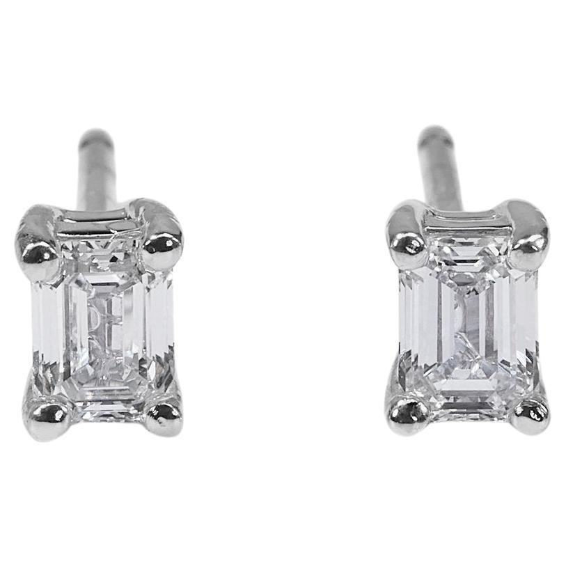Exquisite 1.41ct Emerald-Cut Diamond Stud Earrings in 18k White Gold - GIA 