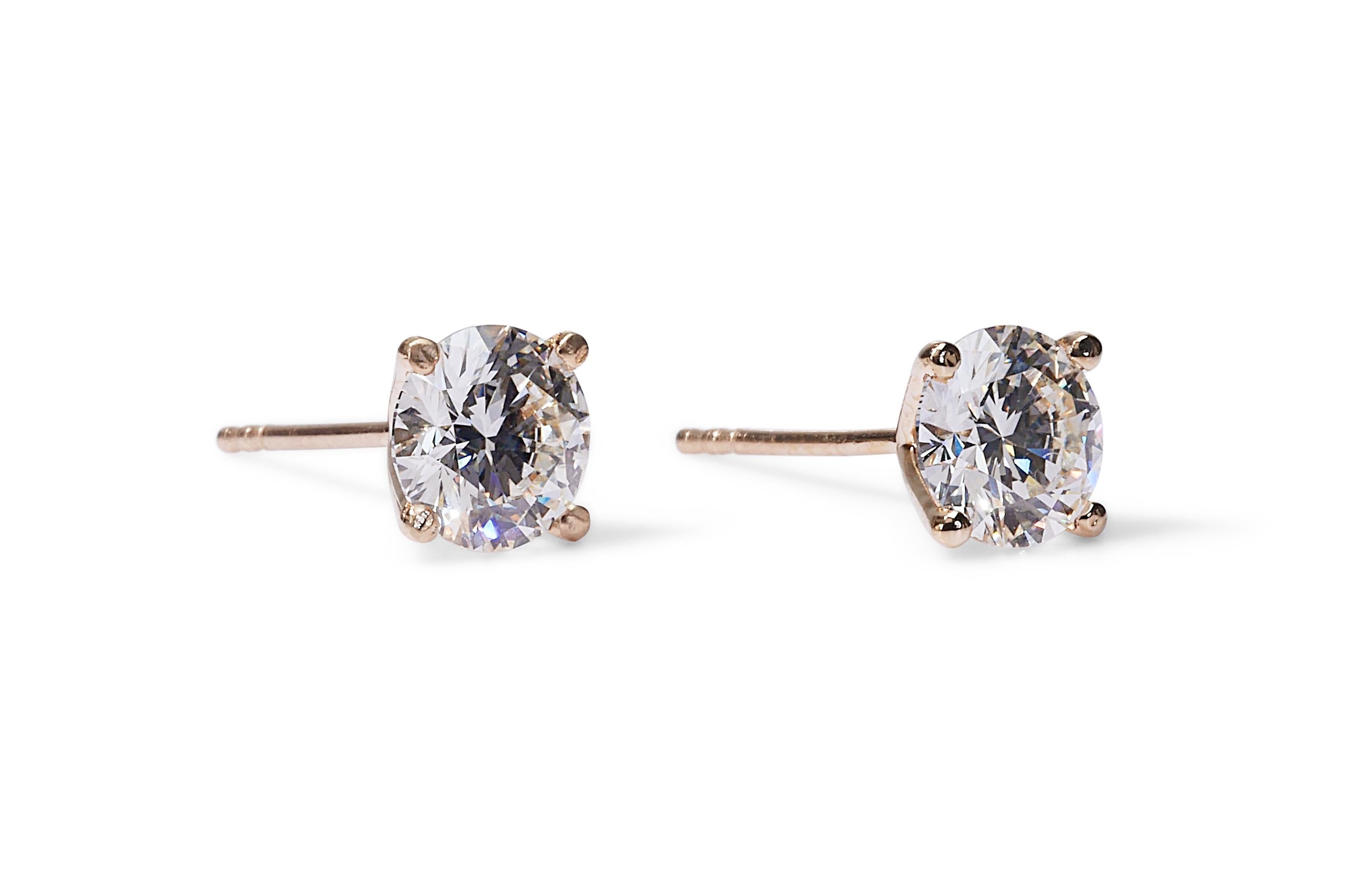 Exquisite 1,42 Karat runde Diamant Ohrstecker in 18k Gelbgold - GIA zertifiziert im Angebot 1