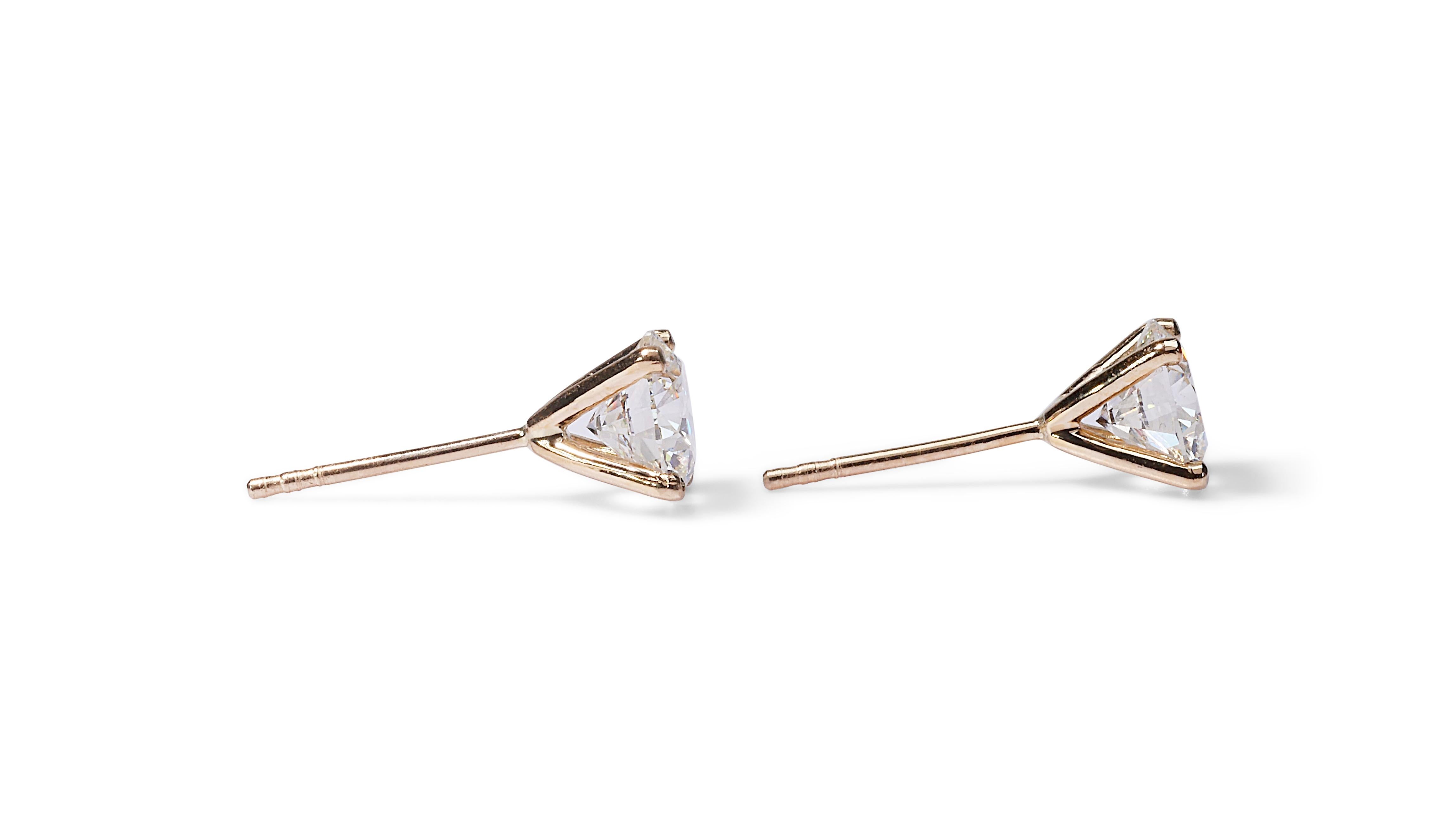 Exquisite 1,42 Karat runde Diamant Ohrstecker in 18k Gelbgold - GIA zertifiziert im Angebot 3