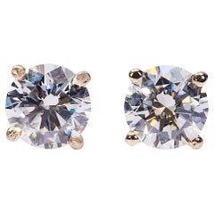 Exquisite 1.42 ct Round Diamond Stud Earrings in 18k Yellow Gold - GIA Certified