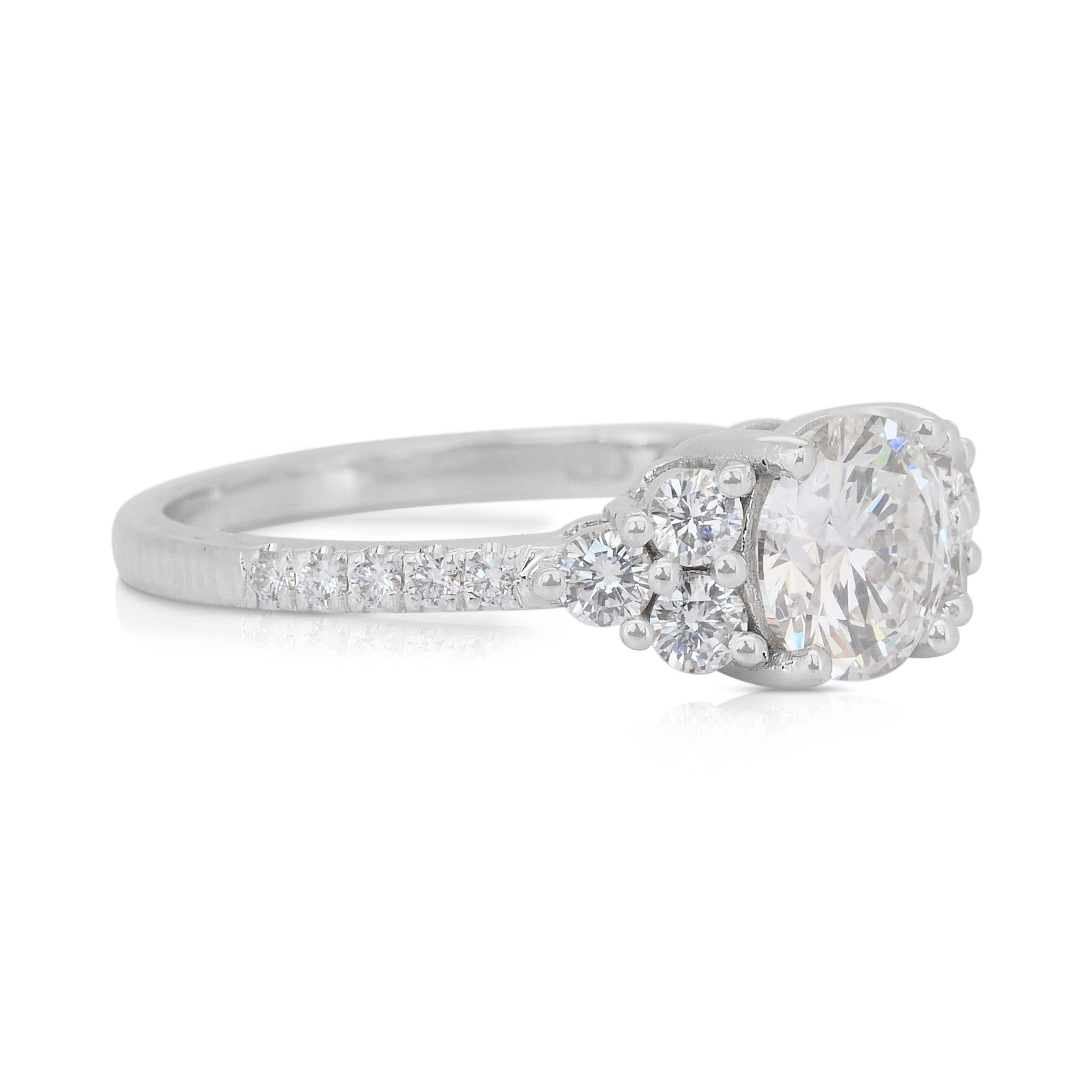 Round Cut Exquisite 1.42ct Diamonds Pave Ring in 18k White Gold - IGI Certified For Sale