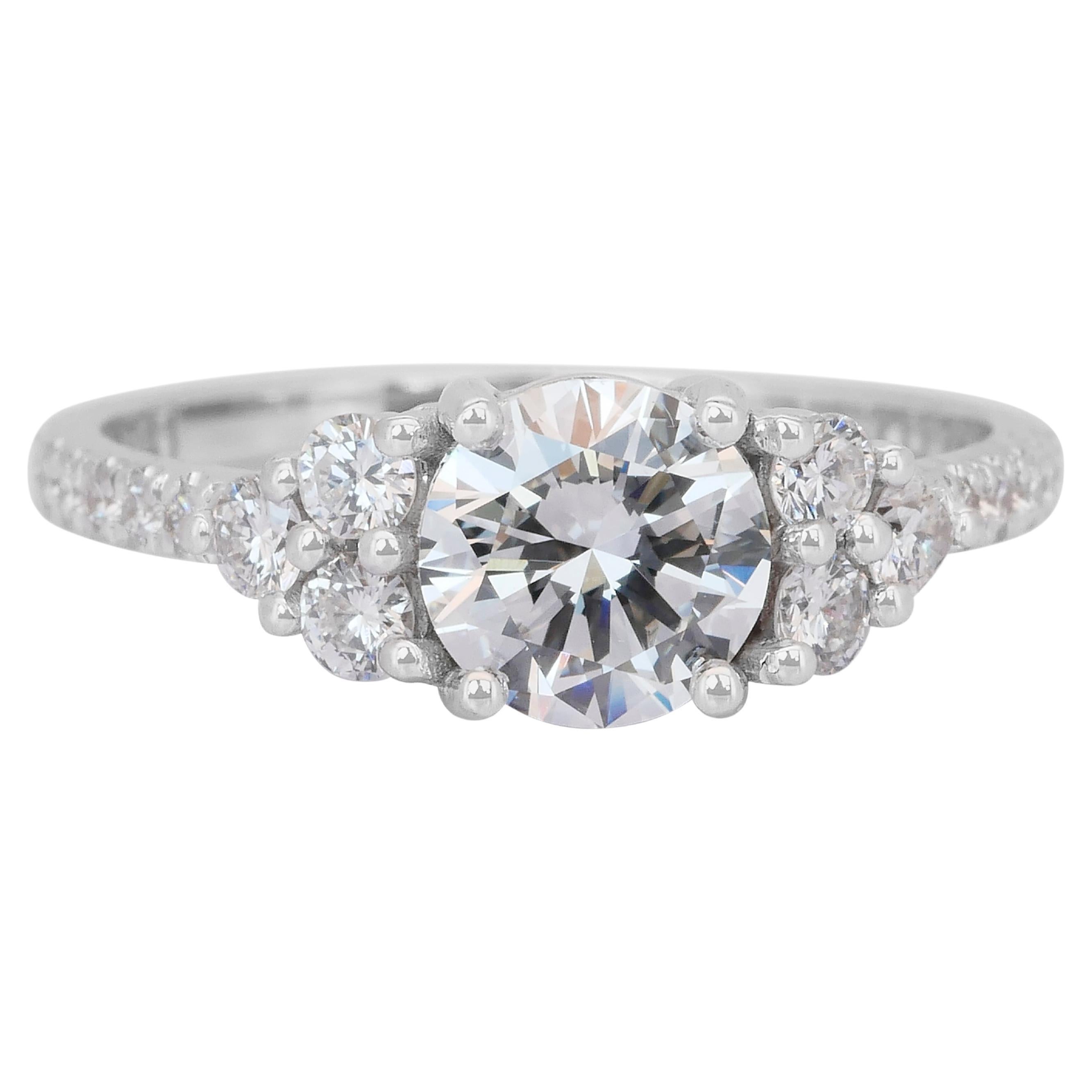 Exquisite 1.42ct Diamonds Pave Ring in 18k White Gold - IGI Certified