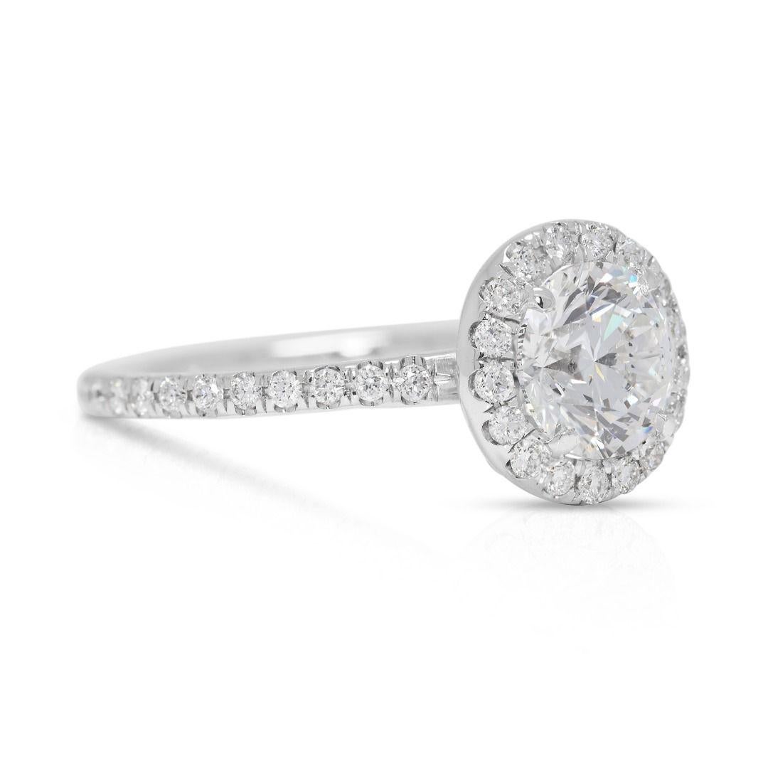 Taglio rotondo Exquisite 1.42ct Halo Pave Natural Diamond Ring in 14K White Gold in vendita