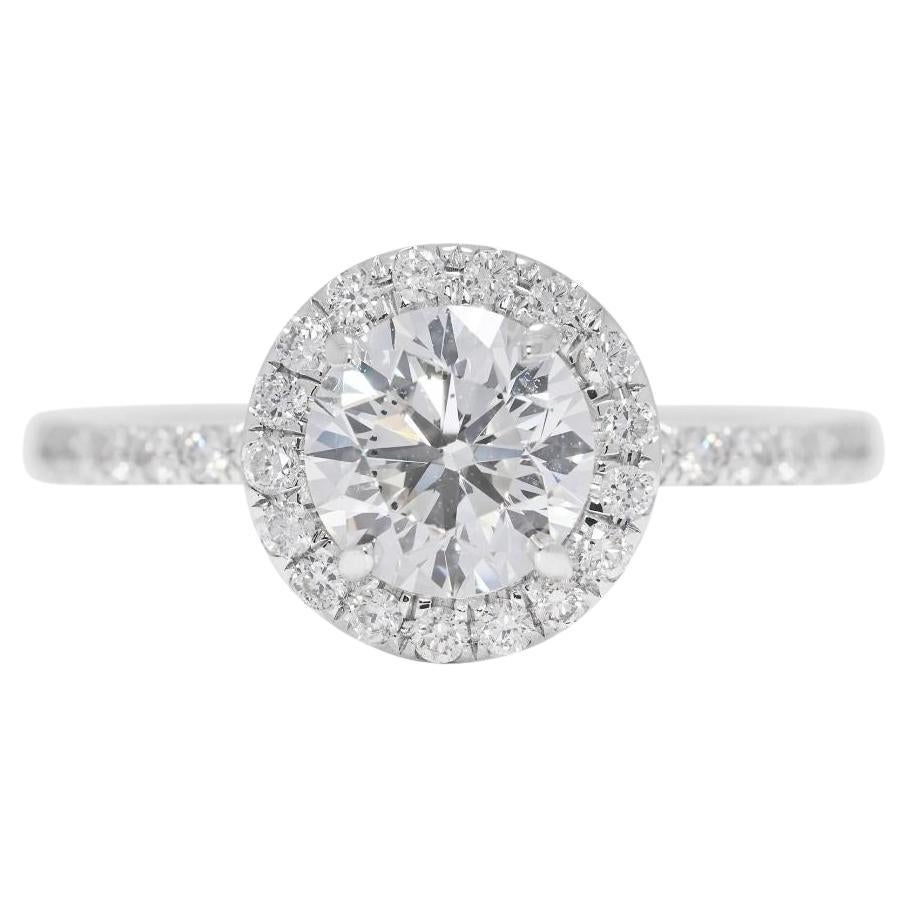 Exquisite 1.42ct Halo Pave Natural Diamond Ring in 14K White Gold