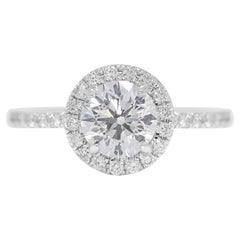 Exquisite 1.42ct Halo Pave Natural Diamond Ring in 14K White Gold