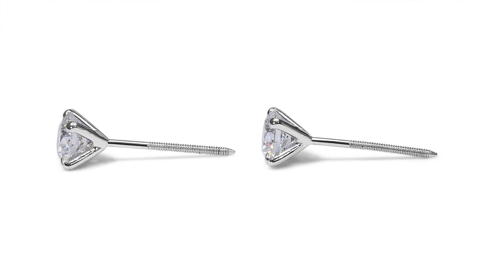 Exquisite 1.42ct Round Diamond Stud Earrings in 18k White Gold - GIA Certified For Sale 2