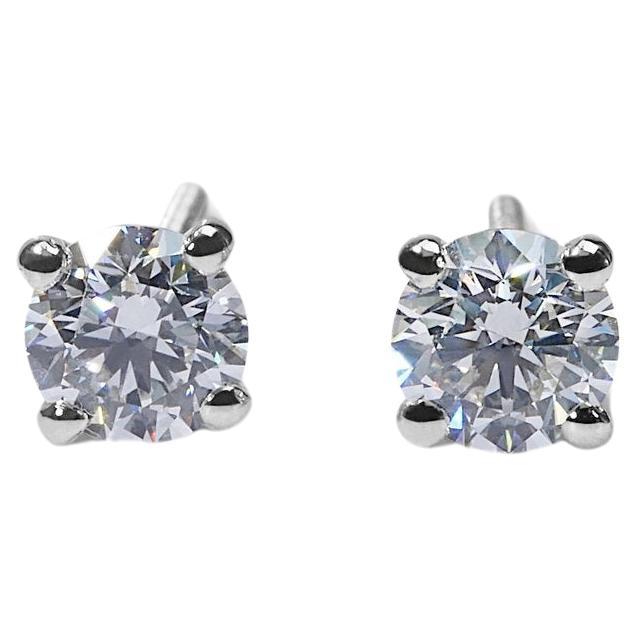Exquisite 1.42ct Round Diamond Stud Earrings in 18k White Gold - GIA Certified