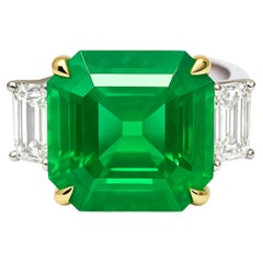 Exquisite 14.49 Carat Colombian Emerald & Diamond Ring GIA Certified  18K White