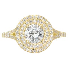 Exquise bague double halo en or jaune 18 carats de 1,44 ct de diamant - certifiée GIA