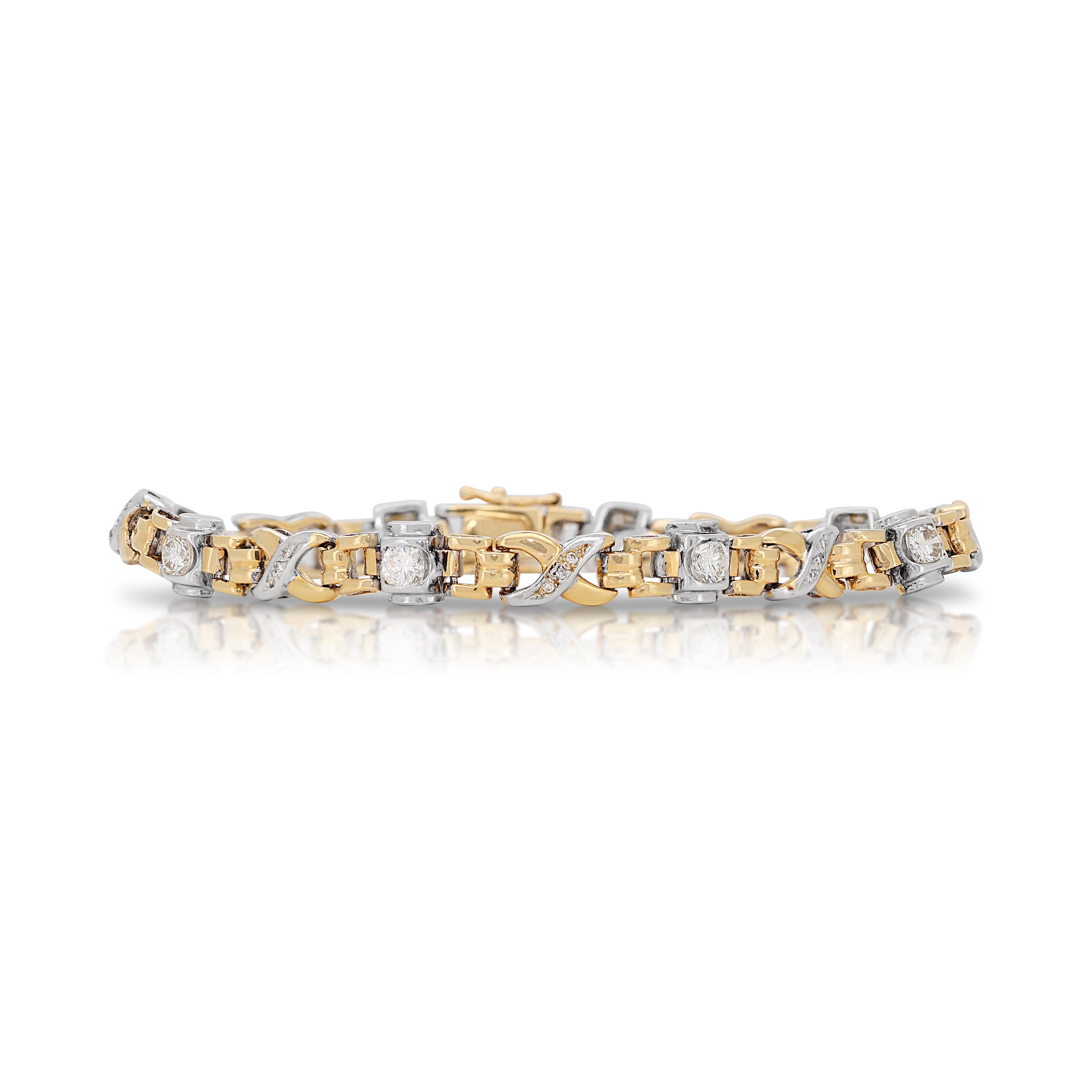 Bracelet exquis en or blanc et jaune 18 carats et diamants 1,44 carat Excellent état - En vente à רמת גן, IL