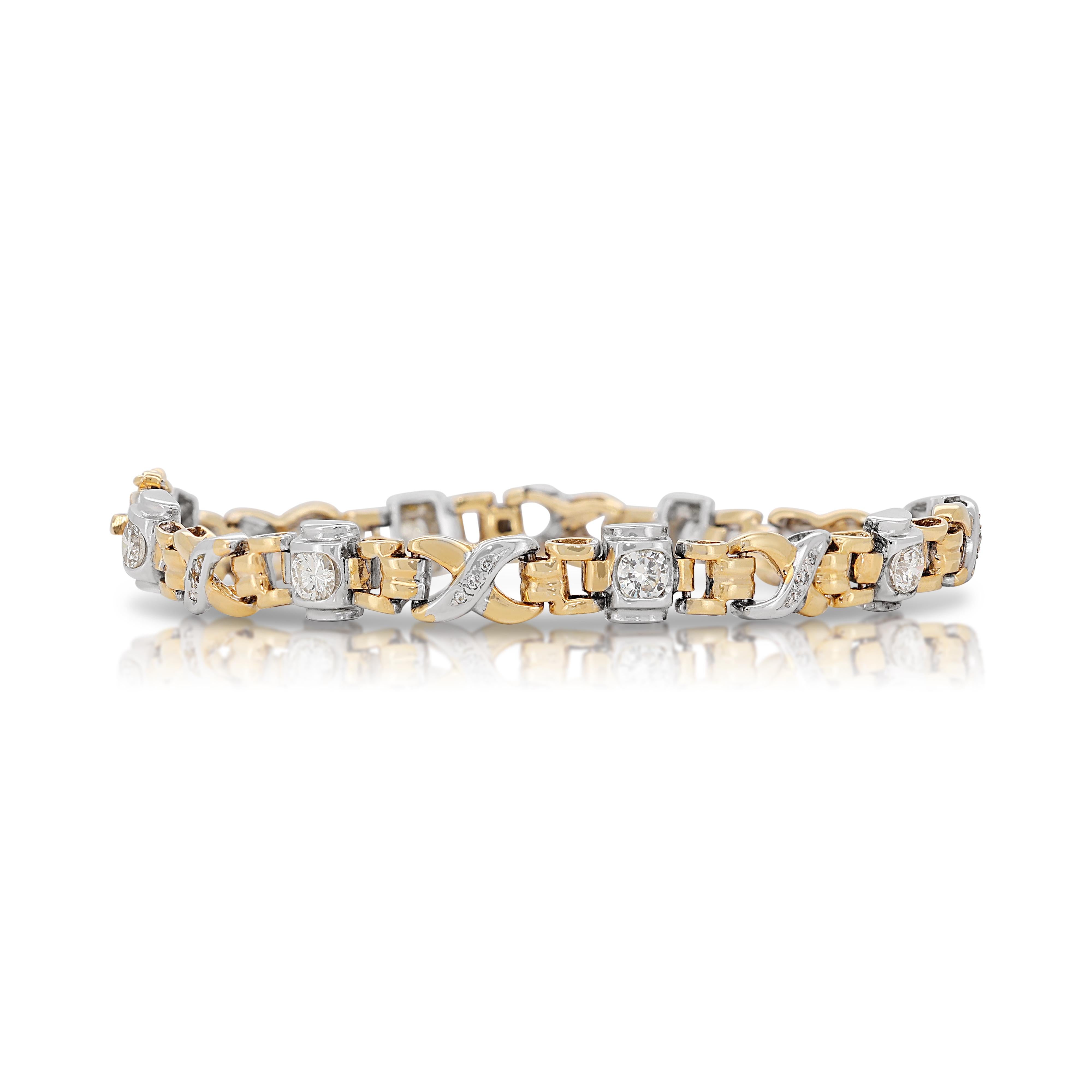 Bracelet exquis en or blanc et jaune 18 carats et diamants 1,44 carat Pour femmes en vente