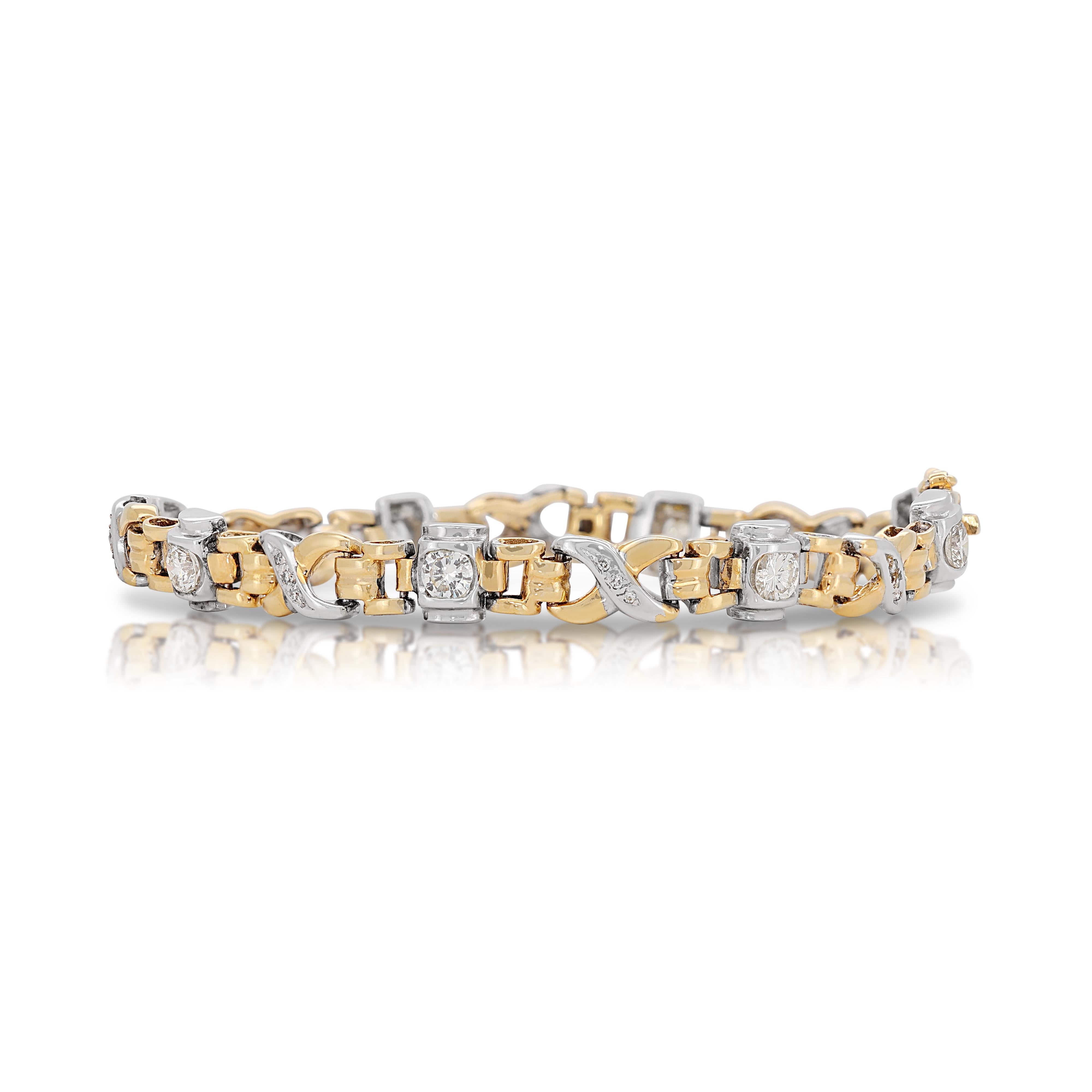 Exquisite 1.44ct Diamonds Bracelet in 18K White and Yellow Gold For Sale 1