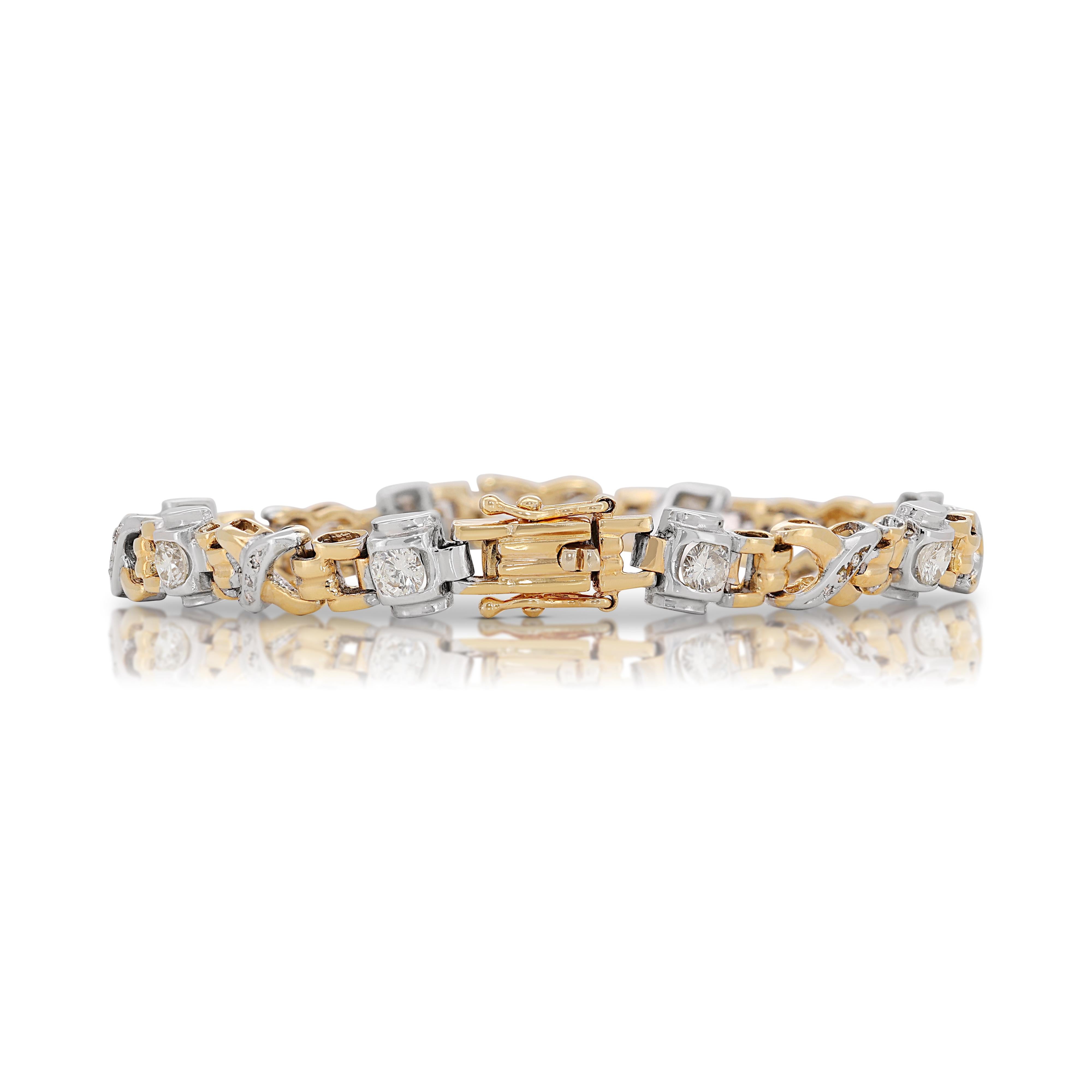 Exquisite 1.44ct Diamonds Bracelet in 18K White and Yellow Gold For Sale 2